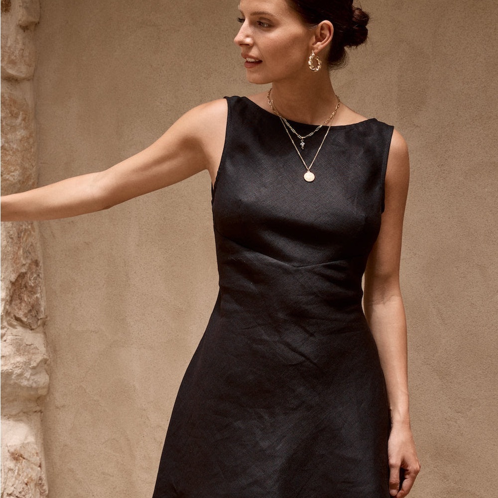 VRG GRL ART OF BLOOM LINEN BIAS CUT MINI DRESS BLACK